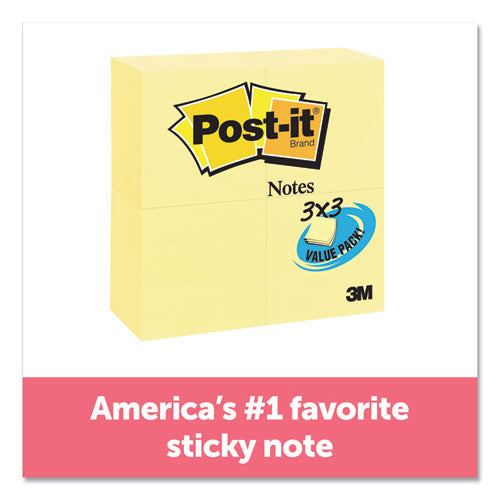 Image of Post-it® Notes Original Pads in Canary Yellow, Value Pack, 3" x 3", 100 Sheets/Pad, 24 Pads/Pack