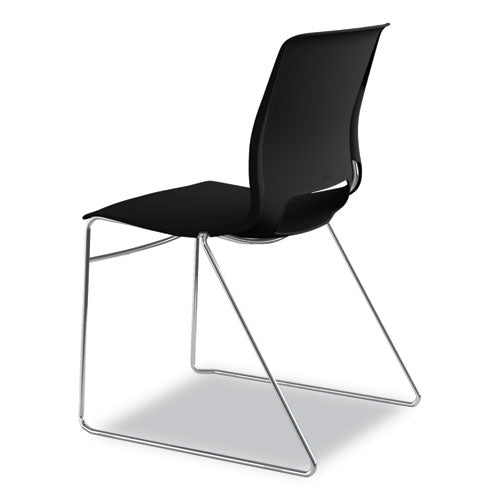 Image of HON® Motivate High-Density Stacking Chair, Supports Up to 300 lb, 17.75" Seat Height, Onyx Seat, Black Back, Chrome Base, 4/Carton