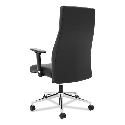 Image of HON® Define Executive High-Back Leather Chair, Supports 250 Lb, 17" To 21" Seat Height, Black Seat/back, Polished Chrome Base