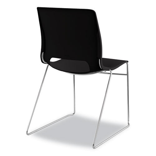 Image of HON® Motivate High-Density Stacking Chair, Supports Up to 300 lb, 17.75" Seat Height, Onyx Seat, Black Back, Chrome Base, 4/Carton