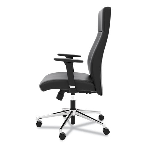 Image of HON® Define Executive High-Back Leather Chair, Supports 250 Lb, 17" To 21" Seat Height, Black Seat/back, Polished Chrome Base