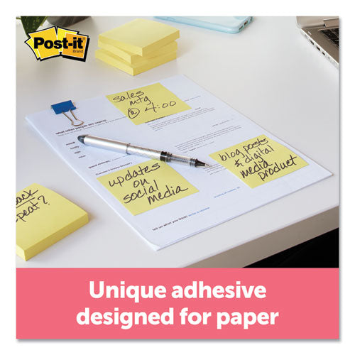 Image of Post-it® Notes Original Pads in Canary Yellow, 3" x 3", 100 Sheets/Pad, 12 Pads/Pack