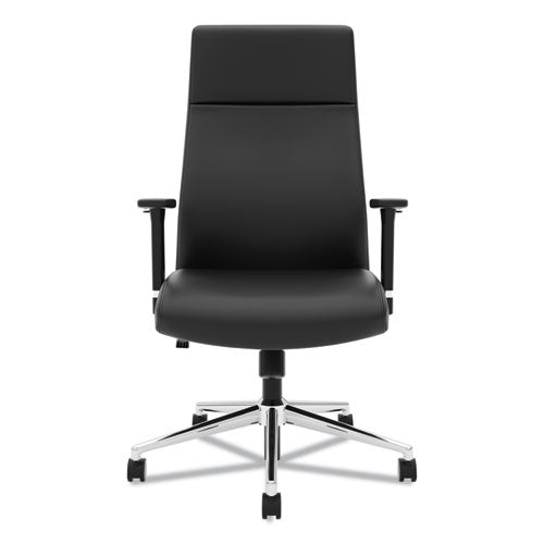 Image of HON® Define Executive High-Back Leather Chair, Supports 250 Lb, 17" To 21" Seat Height, Black Seat/back, Polished Chrome Base