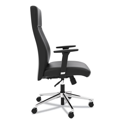 Image of HON® Define Executive High-Back Leather Chair, Supports 250 Lb, 17" To 21" Seat Height, Black Seat/back, Polished Chrome Base