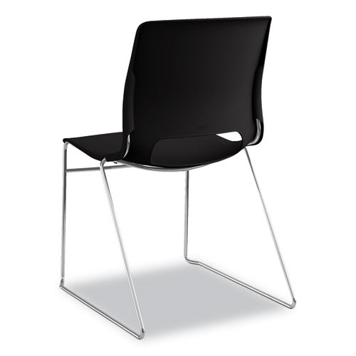 Image of HON® Motivate High-Density Stacking Chair, Supports Up to 300 lb, 17.75" Seat Height, Onyx Seat, Black Back, Chrome Base, 4/Carton