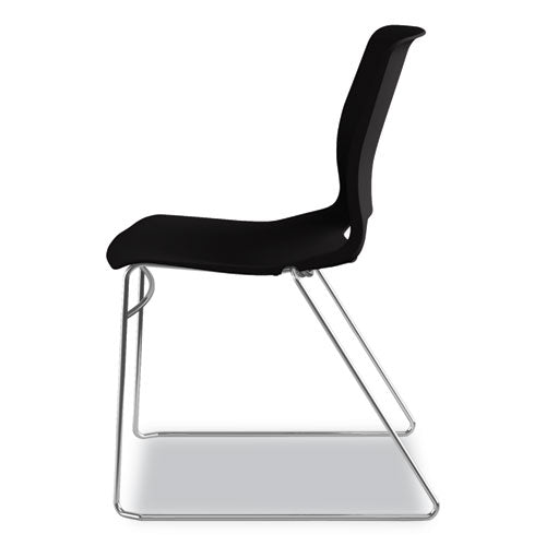 Image of HON® Motivate High-Density Stacking Chair, Supports Up to 300 lb, 17.75" Seat Height, Onyx Seat, Black Back, Chrome Base, 4/Carton