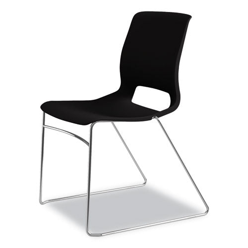 Image of HON® Motivate High-Density Stacking Chair, Supports Up to 300 lb, 17.75" Seat Height, Onyx Seat, Black Back, Chrome Base, 4/Carton