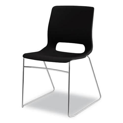 Image of HON® Motivate High-Density Stacking Chair, Supports Up to 300 lb, 17.75" Seat Height, Onyx Seat, Black Back, Chrome Base, 4/Carton