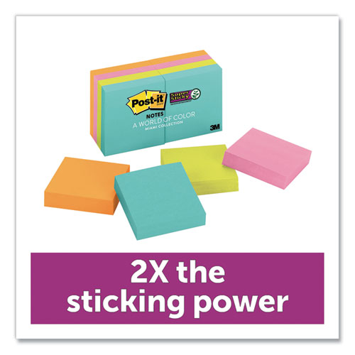 Image of Post-it® Notes Super Sticky Pads in Supernova Neon Collection Colors, 2" x 2", 90 Sheets/Pad, 8 Pads/Pack