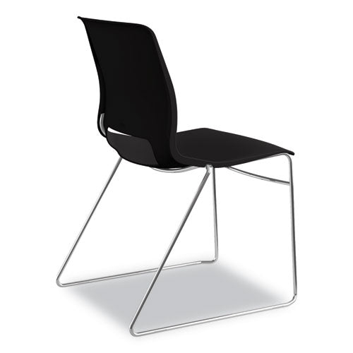 Image of HON® Motivate High-Density Stacking Chair, Supports Up to 300 lb, 17.75" Seat Height, Onyx Seat, Black Back, Chrome Base, 4/Carton