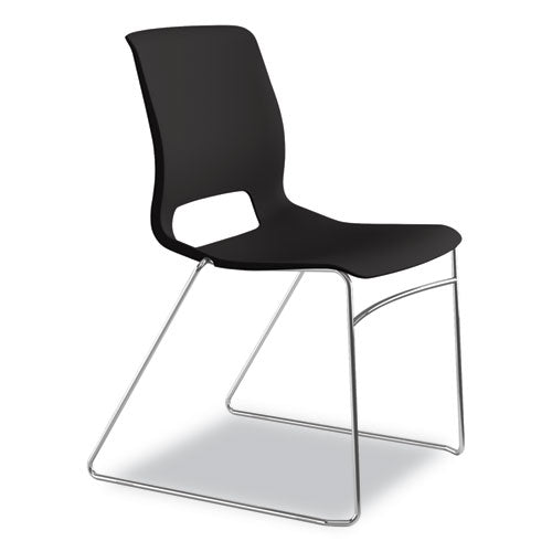 Image of HON® Motivate High-Density Stacking Chair, Supports Up to 300 lb, 17.75" Seat Height, Onyx Seat, Black Back, Chrome Base, 4/Carton