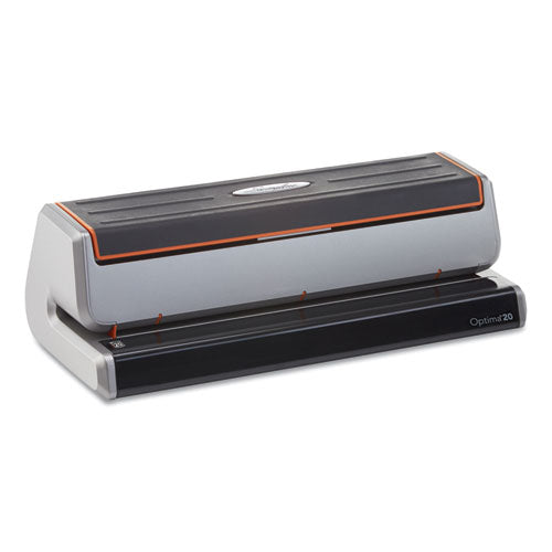 Image of Swingline® 20-Sheet Optima 20 Electric Punch, Three-Hole, 9/32" Holes, Silver/black