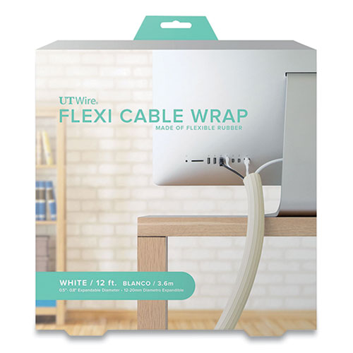 Image of UT Wire® Flexi Cable Wrap, 0.5" To 1" X 12 Ft, White