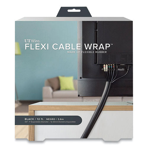 Image of UT Wire® Flexi Cable Wrap, 0.5" To 1" X 12 Ft, Black