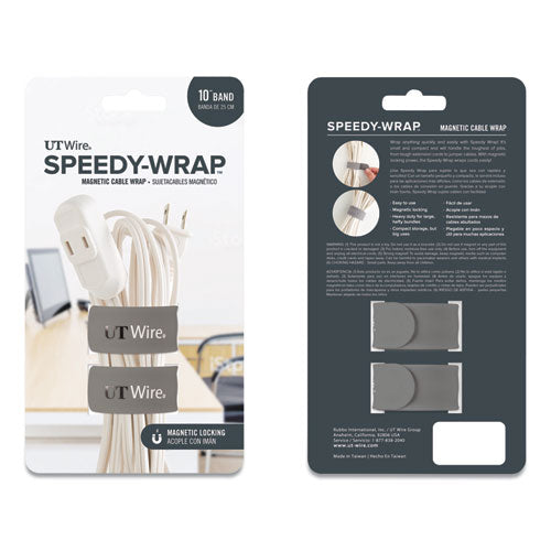 Image of UT Wire® Speedy-Wrap Magnetic Cable Wrap, 0.82" X 10", Gray, 2/pack