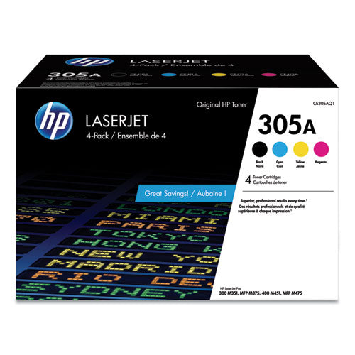 Image of HP HP 305a, (ce305a-Q) 4-Pack Black/cyan/magenta/yellow Original Laserjet Toner Cartridges