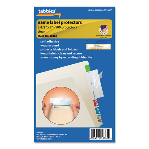 Image of Tabbies® Self-Adhesive Label/File Folder Protector, Top Tab, 3.5 x 2, Clear, 500/Box