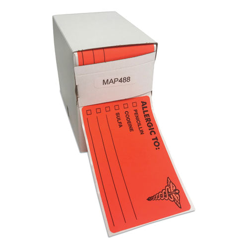 Image of Tabbies® Allergy Warning Labels, Allergic To: Penicilln, Codeine, Sulfa, 2.5 X 4, Fluorescent Red, 100/roll
