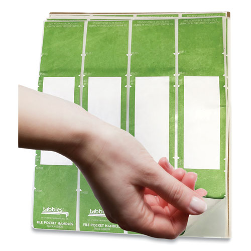 Image of Tabbies® File Pocket Handles, 9.63 x 2, Green/White, 4/Sheet, 12 Sheets/Pack
