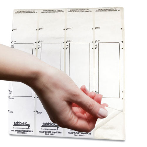 Image of Tabbies® File Pocket Handles, 9.63 X 2, White, 4/sheet, 12 Sheets/pack