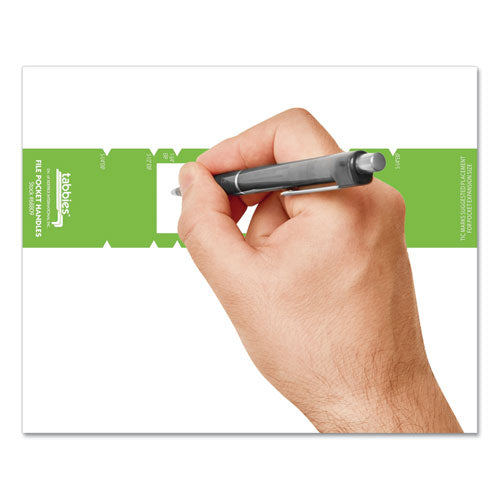 Image of Tabbies® File Pocket Handles, 9.63 x 2, Green/White, 4/Sheet, 12 Sheets/Pack