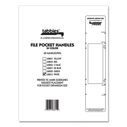 Image of Tabbies® File Pocket Handles, 9.63 X 2, White, 4/sheet, 12 Sheets/pack