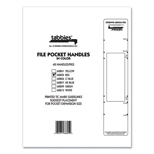 Image of Tabbies® File Pocket Handles, 9.63 X 2, Red/white, 4/sheet, 12 Sheets/pack
