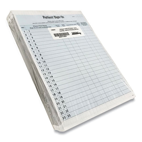 Image of Tabbies® Patient Sign-In Label Forms, Two-Part Carbon, 8.5 x 11.63, Blue Sheets, 125 Forms Total