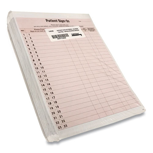 Image of Tabbies® Patient Sign-In Label Forms, Two-Part Carbon, 8.5 x 11.63, Salmon Sheets, 125 Forms Total