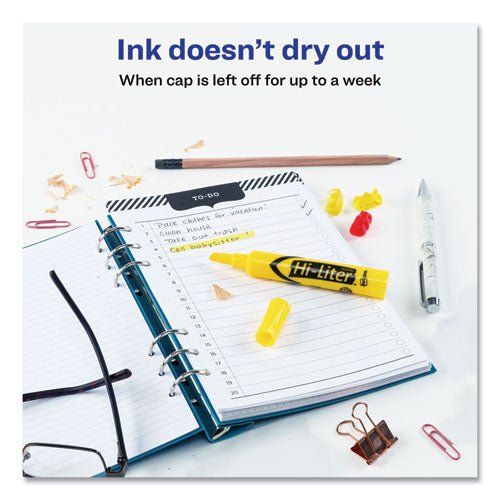 Image of Avery® Hi-Liter Desk-Style Highlighters, Yellow Ink, Chisel Tip, Yellow/black Barrel, Dozen