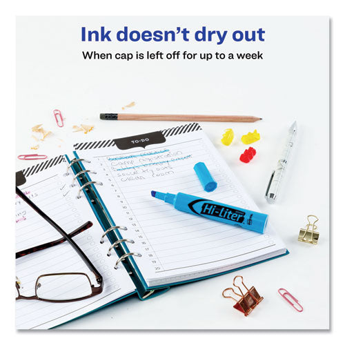 Image of Avery® Hi-Liter Desk-Style Highlighters, Fluorescent Blue Ink, Chisel Tip, Blue/black Barrel, Dozen
