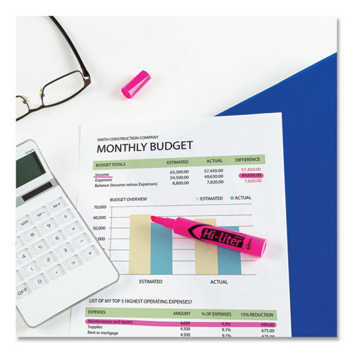 Image of Avery® Hi-Liter Desk-Style Highlighters, Fluorescent Pink Ink, Chisel Tip, Pink/black Barrel, Dozen