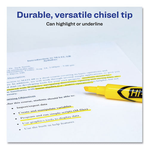 Image of Avery® Hi-Liter Desk-Style Highlighters, Yellow Ink, Chisel Tip, Yellow/black Barrel, Dozen