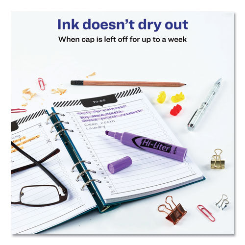 Image of Avery® Hi-Liter Desk-Style Highlighters, Fluorescent Purple Ink, Chisel Tip, Purple/black Barrel, Dozen