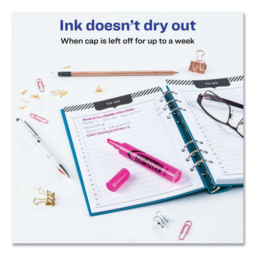 Image of Avery® Hi-Liter Desk-Style Highlighters, Fluorescent Pink Ink, Chisel Tip, Pink/black Barrel, Dozen