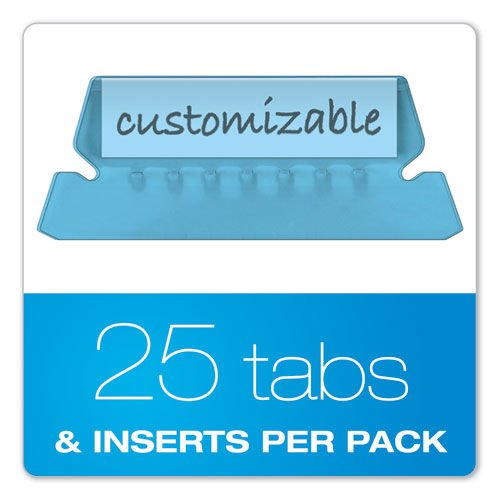 Image of Pendaflex® Transparent Colored Tabs For Hanging File Folders, 1/5-Cut, Blue, 2" Wide, 25/Pack