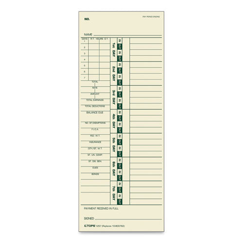 Image of TOPS Time Clock Cards, Replacement For 10-800762, Two Sides, 3.5 X 9, 500/box