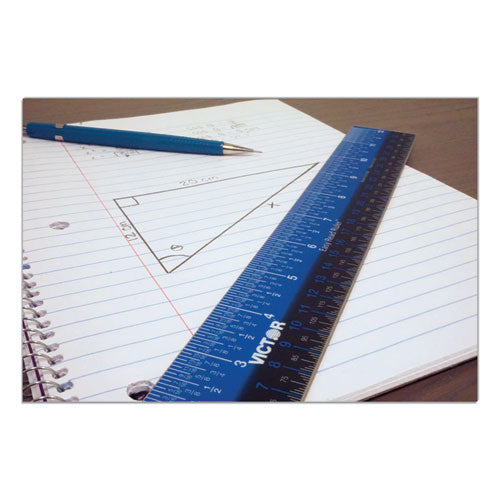 Image of Victor® Easy Read Stainless Steel Ruler, Standard/metric, 12".5 Long, Blue