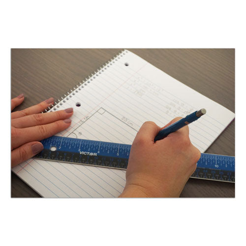Image of Victor® Easy Read Stainless Steel Ruler, Standard/metric, 18".25 Long, Blue
