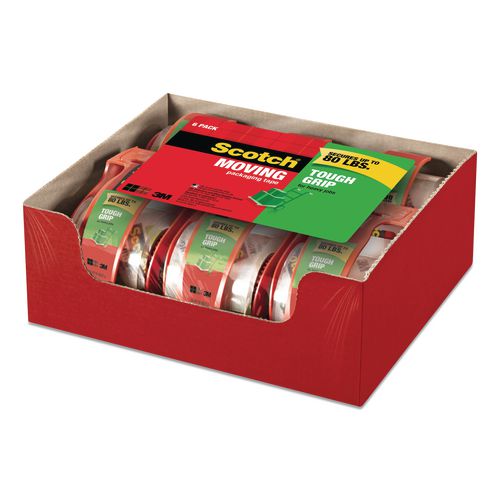 Image of Scotch® Tough Grip Moving Packaging Tape With Dispenser, 3" Core, 1.88" X 22.2 Yds, Clear, 6/pack