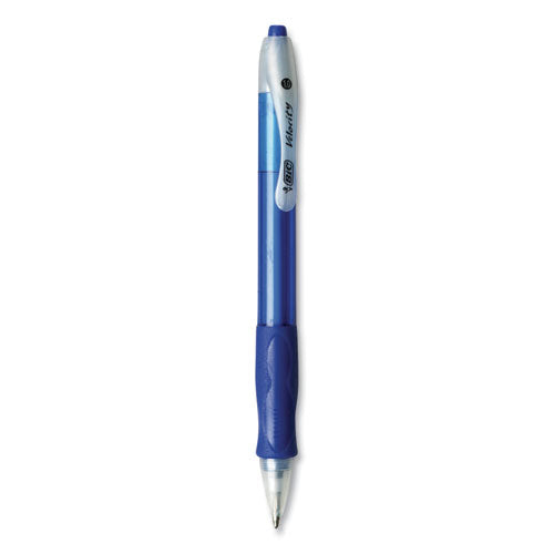 Image of BIC® Velocity Easy Glide Ballpoint Pen, Retractable, Medium 1 Mm, Blue Ink, Translucent Blue Barrel, Dozen