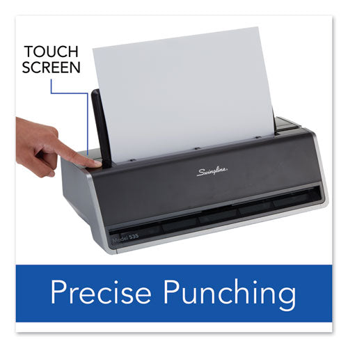 Image of Swingline® 28-Sheet Commercial Electric Three-Hole Punch, 9/32" Holes, Black/silver