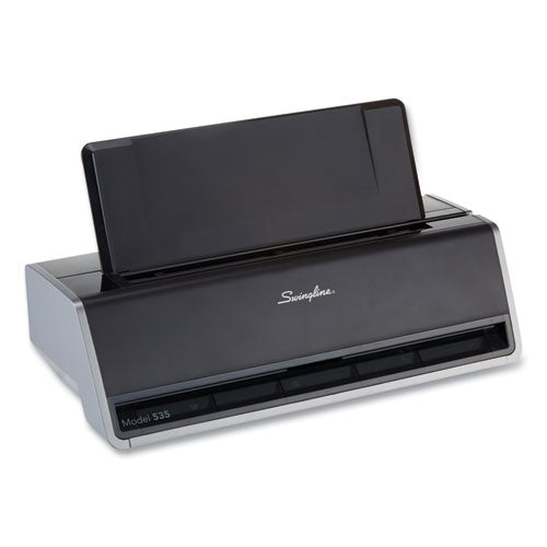 Image of Swingline® 28-Sheet Commercial Electric Three-Hole Punch, 9/32" Holes, Black/silver