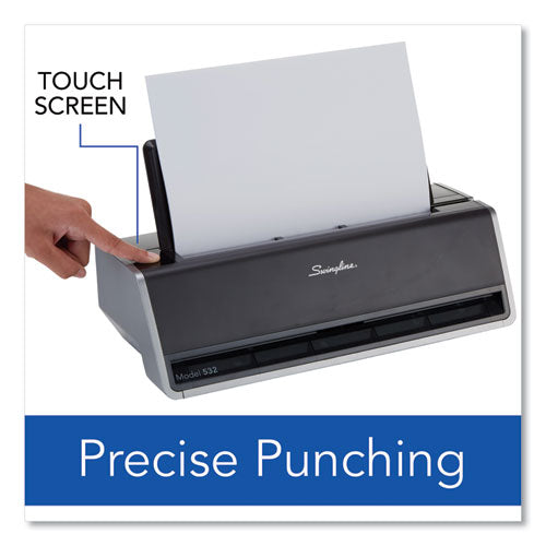 Image of Swingline® 28-Sheet Commercial Electric Two-Hole Punch, Fixed 9/32" Holes, Black/silver