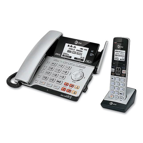 Image of AT&T® Connect To Cell Tl86103 Two-Line Corded/cordless Phone, Corded Base Station And 1 Additional Handset, Black/silver
