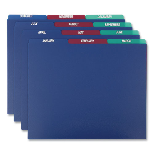 Image of Pendaflex® Poly Top Tab File Guides, 1/3-Cut Top Tab, January To December, 8.5 X 11, Assorted Colors, 12/set