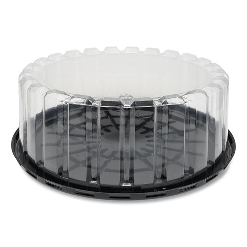Image of Pactiv Evergreen Plastic Cake Container, Shallow 9" Cake Container, 9" Diameter x 3.38" h, Clear/Black, 90/Carton