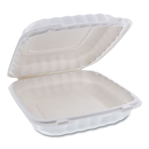 Image of Pactiv Evergreen EarthChoice SmartLock Microwavable MFPP Hinged Lid Container, 9 x 9 x 3.1, White, Plastic, 120/Carton