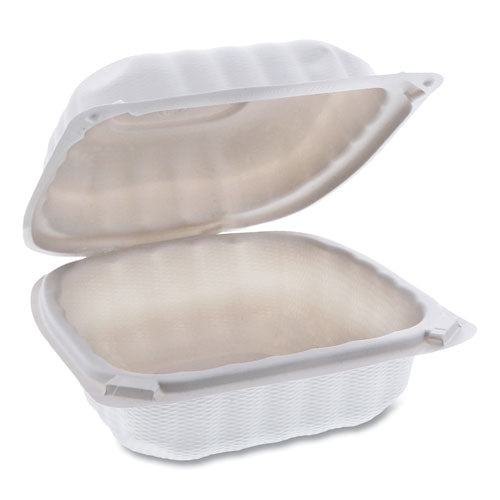 Image of Pactiv Evergreen EarthChoice SmartLock Microwavable MFPP Hinged Lid Container, 6 x 6 x 3.1, White, Plastic, 400/Carton