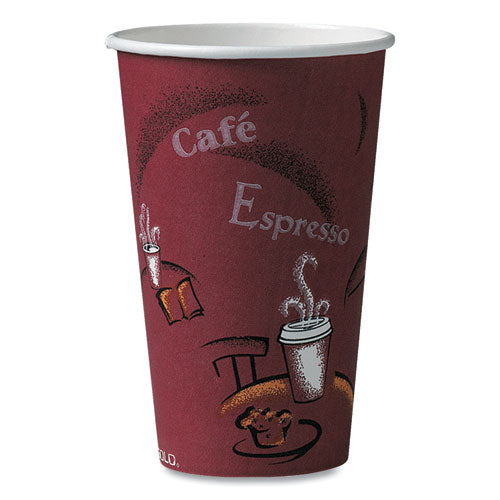 Image of SOLO® Paper Hot Drink Cups in Bistro Design, 16 oz, Maroon, 1,000/Carton